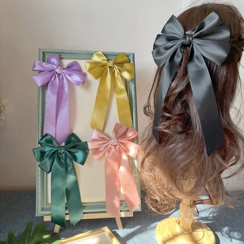 Elegant Large Satin Bow Hair Clip With Long Streamers Korean Style Spring Barrette Fashion Hair Accessories For Women