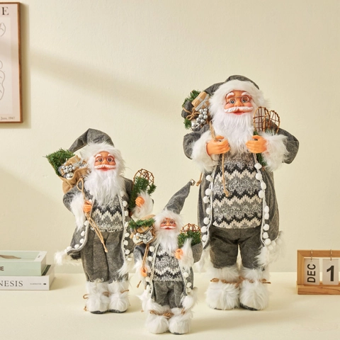 Poupée Père Noël Style Nordique Ornement Gris Blanc Tissu Peluche Bureau Décoration Noël Traditionnelle Décoration De Fête