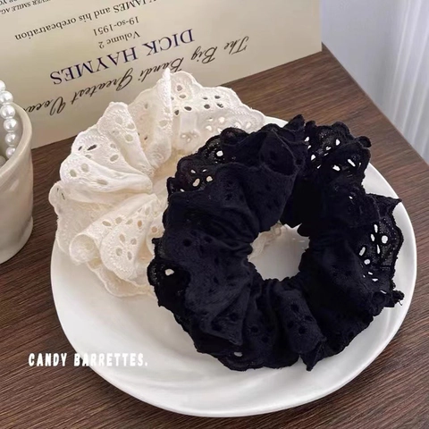 Choufleur En Dentelle Grands Elastiques Cheveux Coton Broderie Ajouré Bord Festonné Style Vintage Français Accessoires Cheveux Femmes