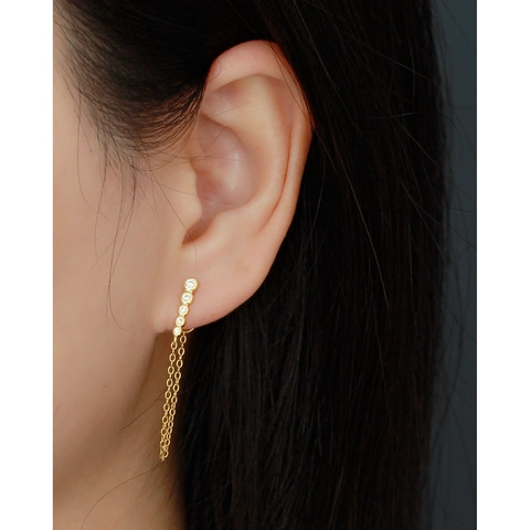 Row Rhinestone Long Tassel Drop Earrings With 925 Sterling Silver Earring Post Elegant Geometric Jewelry For Women