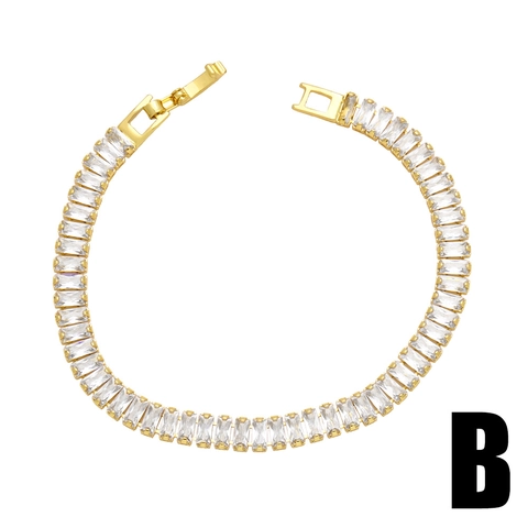 Rechteckiges Zirkon Armband Kupfer Vergoldet Geometrische Gliederkette Mode Elegant Damen Punk Hip Hop Schmuck Geschenk