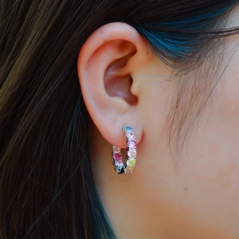 Colorful Cubic Zirconia Hoop Earrings 925 Sterling Silver Rainbow Geometric Sparkling Luxury For Women Fashion Jewelry