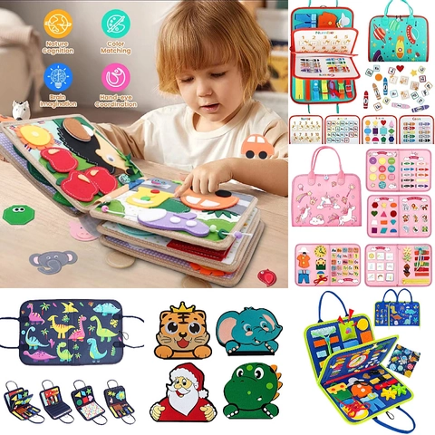 Montessori Busy Board Giocattolo Sensoriale In Feltro Per Bambini Apprendimento Prescolare Motricità Fine Borsa Da Viaggio Educativo