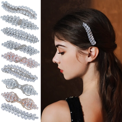Pinza Para El Cabello De Circones Y Pedrería Forma De Flor Mariposa Hoja Metal Brillante Accesorio Elegante Para El Cabello De Mujer