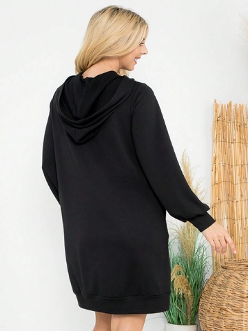 Women Loose Hoodie Dress Polyester Cotton Long Sleeve Drawstring Hooded Sweatshirt Oversized Midi Length Casual Solid Color