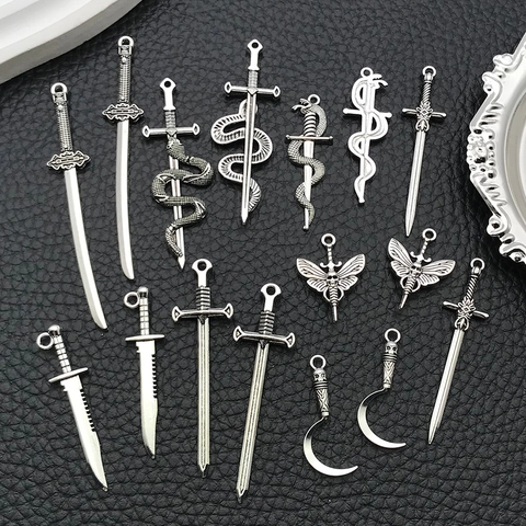 Ciondoli Pendenti Lega Argento Antico Creazione Gioielli DIY Gotico Punk Spada Serpente Falce Forme Armi