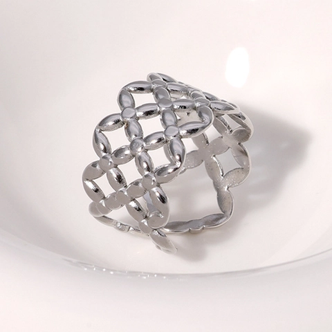 Anillo De Acero Inoxidable Hueco Geométrico Ajustable Abierto Estilo Vintage Para Mujer
