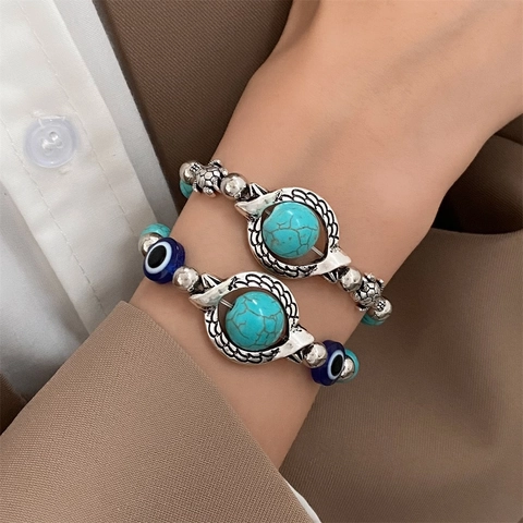 Bracciale In Lega Boho Retrò Turchese Sintetico Malocchio Farfalla Tartaruga Fascino Gioielli Etnici Regolabile