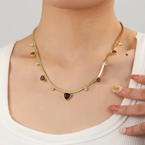 Zircon Water Drop Tassel Necklace 18K Gold Plated Copper Colorful Snake Bone Chain Trendy Fashion Jewelry For Women