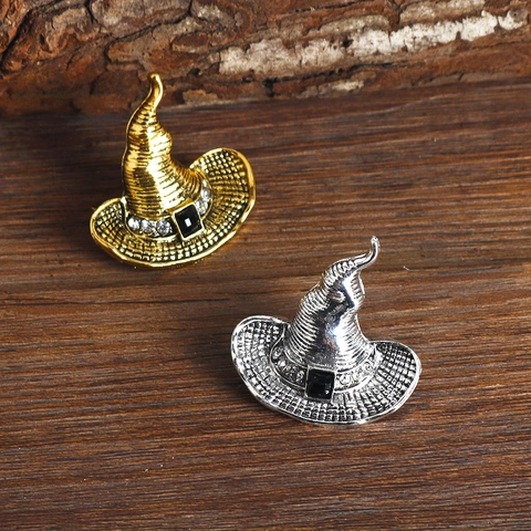 Vintage Alloy Witch Hat Brooch Sparkling Rhinestone Wizard Hat Pin Halloween Party Costume Accessory Women Men Jewelry