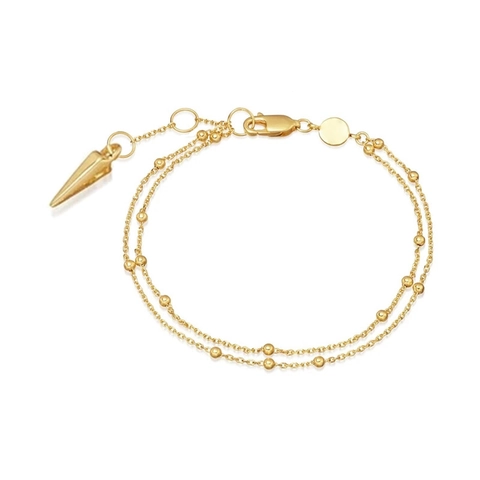 925 Sterling Silver Double Layer Bead Rivet Bracelet For Women Fashion Zirconia Spike Pendant Adjustable Chain Jewelry