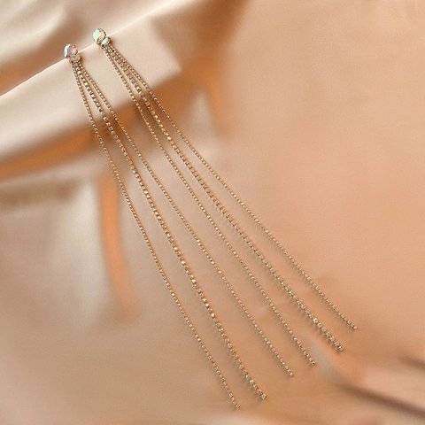 Lange Kwastje Hangende Oorbellen Met Strass-Legering En 925 Sterling Zilveren Oorbelpaal Voor Dames Party Banket Elegante Sieraden