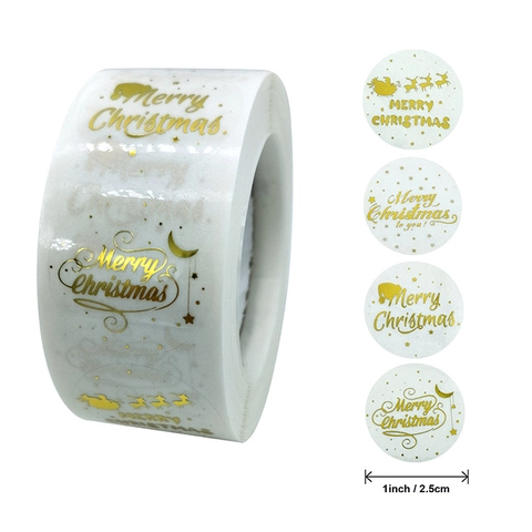 Autocollants Joyeux Noël Feuilles Dorées Étiquettes Rondes Emballage Cadeau Scellage Enveloppe Auto Adhésif Décoration