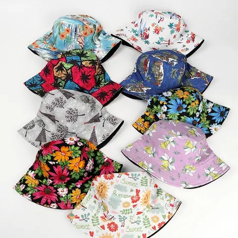 Reversible Bucket Hat Cotton Polyester Sun Protection Summer Beach Tropical Floral Coconut Tree Print Colorful Women