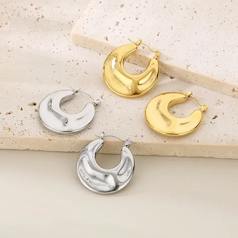 Kräftige Edelstahl U-Förmige Creolen Minimalistische Chunky Wasserwellen Polierte Spiegeloberfläche Schmuck Für Damen