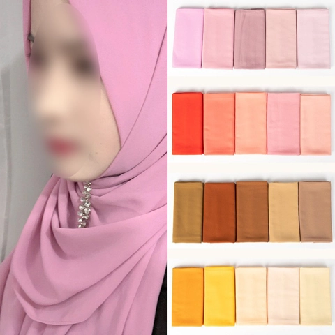 Women Simulated Silk Long Scarf Pearl Chiffon Hijab Solid Color Lightweight Shawl Wrap Windproof Sun Protection Scarf
