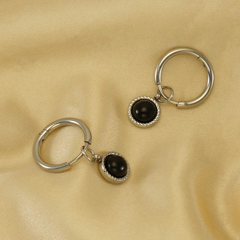 Pendientes De Aro Geométricos Vintage Mujeres Acero Inoxidable Chapado En Oro 18K Piedra Natural Negra Joyería Minimalista