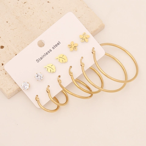Stainless Steel Hoop And Stud Earrings Butterfly Snake Heart Star Zircon Gold Plated Fashion Jewelry For Women