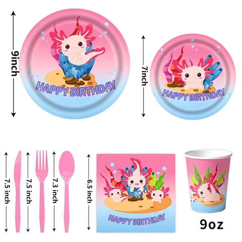 Axolotl Thema Verjaardagsfeest Decoratie Papieren Servies Cartoon Roze Blauw Banner Ballon Voor Kinderen Viering