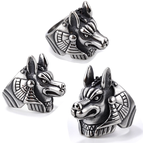 Anubis Ancient Egyptian God Jackal Head Ring 316L Stainless Steel Retro Punk Gothic Polished Jewelry For Men