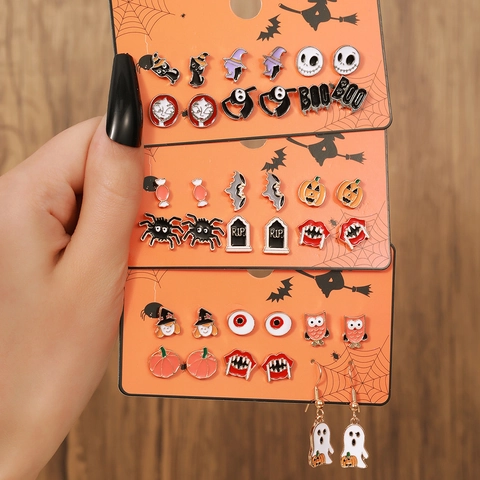 Halloween Stud Earrings Pumpkin Skull Ghost Bat Spider Enamel Alloy Earrings For Women Kids Holiday Party Fashion Jewelry