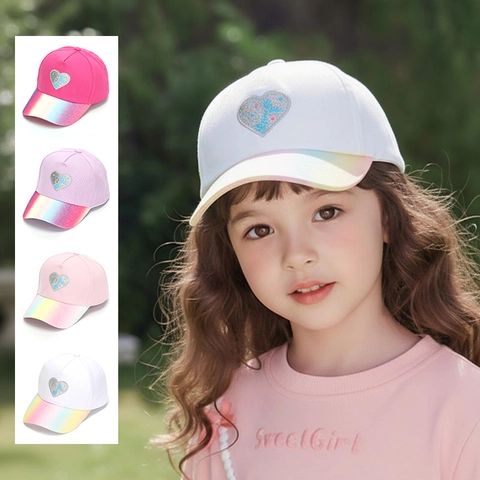 Cappellino Da Baseball Bambini Cuore Paillettes Sirena Glitter Sfumato Protezione Solare Regolabile Ragazze