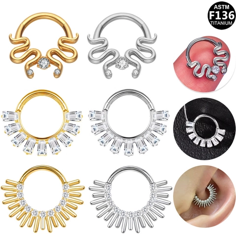 Anneau de Nez en Acier Inoxydable Incrusté de Zirconia Septum Clicker pour Unisex Bijoux de Corps Punk Boucles d'Oreilles Créoles