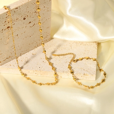 Collana E Bracciale Con Maglie A Cuore Acciaio Inossidabile Placcato Oro 18K Gioielli Minimalisti Vintage Francesi Da Donna