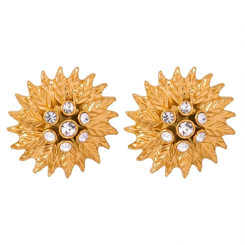 Titanium Steel Flower Stud Earrings For Women Inlaid With Zirconia Gold Plated Floral Ear Jewelry Fashion Gift For Party