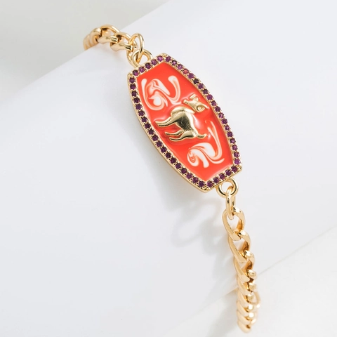 Zodiac Constellation Enamel Bracelet For Women Copper Gold Plated With Zircon Colorful Jewelry Fashion