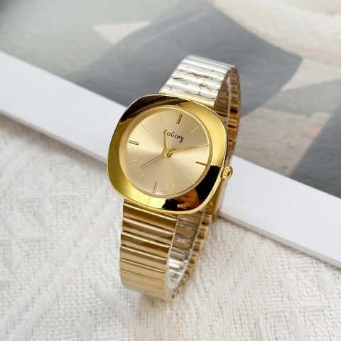 Women Quartz Watch Elegant Square Round Dial Alloy Case Metal Elastic Strap Fashion Casual Ladies Wristwatch