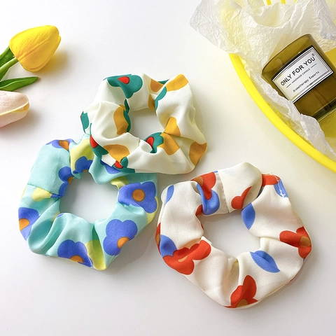 Scrunchie Floreale Elastico Per Capelli Tessuto Chiffon Alta Elasticità Stile Fresco Coreano Per Donne Accessori