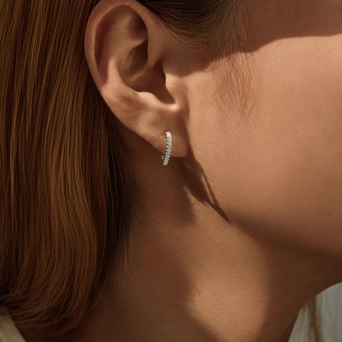 Heart Hoop Earrings With 925 Sterling Silver Earring Post And D Color VVS1 Moissanite Pavé Fine Jewelry