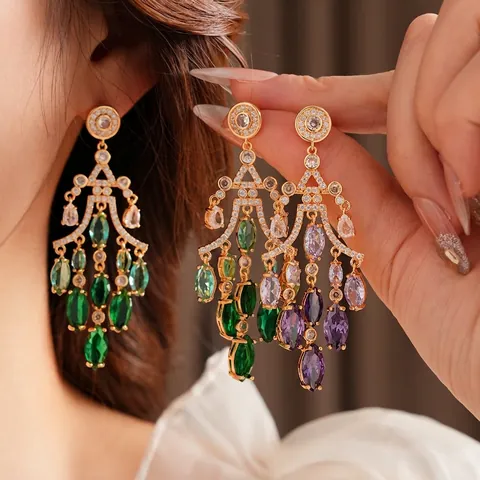 Kronleuchter Ohrringe Luxus Vintage Stil Wassertropfen Kupfer Schmuck Mit 925 Sterling Silber Ohrstecker Zirkon Inlay