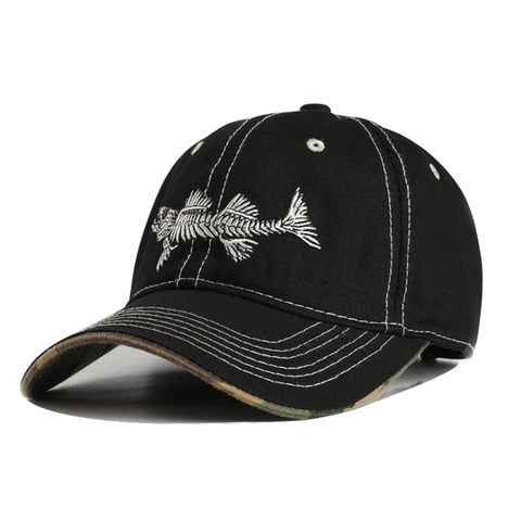 Baseballkappe Herren Fischgräten Stickerei Baumwolle Polyester Outdoor Angeln Sonnenhut Tarnung Krempe Verstellbar