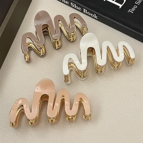 Pinza Para El Pelo Ondulada De Acetato Y Aleación De Metal Pinza De Tiburón Estilo Francés Elegante Para Mujeres