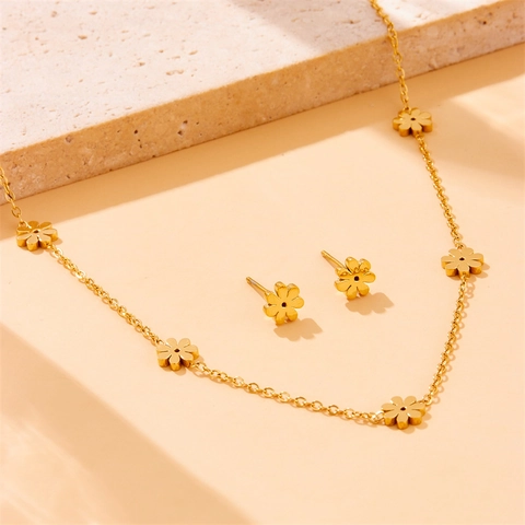 Collar De Flor Margarita Pulsera Pendientes Acero Inoxidable Chapado En Oro Joyería Floral Elegante Moda Mujer Minimalista