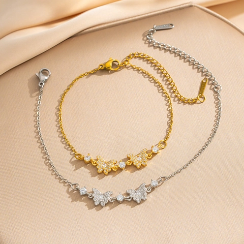 Bracciale Con Ciondolo A Farfalla Rame Placcato Oro Con Zirconi Scintillanti Catena Regolabile Gioielli Per Donna
