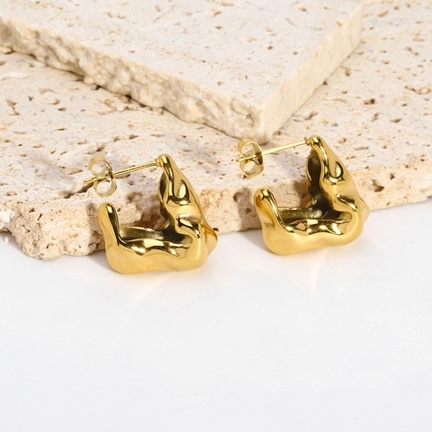 Boucles D'oreilles Créoles Irrégulières En Métal Liquide Lave Acier Inoxydable 304 Style Français Vintage Pour Femmes