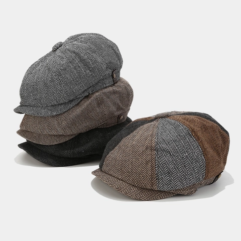 Gorra De Vendedor De Periódicos Retro Para Hombres Y Mujeres Estilo Británico Vintage Patrón De Espiga Gorro Octogonal Cálido