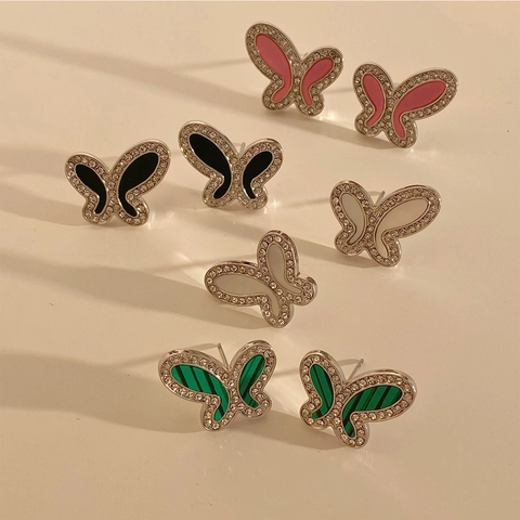 Schmetterling Ohrstecker Edelstahl Emaille Bunt Zirkonia Süßer Tier Schmuck Für Damen