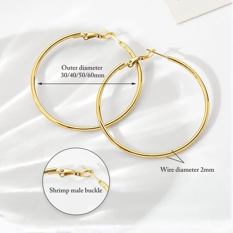 Minimalist Stainless Steel Hoop Earrings For Women Retro Round Geometric Large Circle Earrings Gold Silver Plated Jewelry Gift