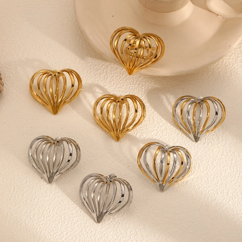 Roestvrijstalen Three Dimensional Holle Hart Oorknopjes Mode Geometrische Kooi Sieraden Voor Dames