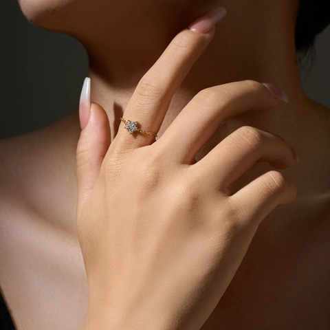S925 Sterling Silver Adjustable Chain Ring For Women Zirconia Infinity Flower Round Blue Stone Ring Fashion Jewelry