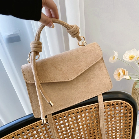 Bolso De Mano Elegante De Gamuza Sintética Para Mujer Con Asa Anudada Y Correa Ajustable Bolso De Hombro Retro