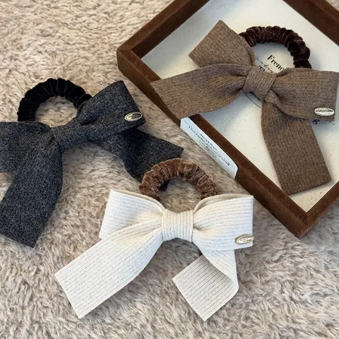 Gestrickte Schleifen Haargummis Für Damen Weicher Rippstoff Mit Metallelement Elegante Haaraccessoires Elastisch