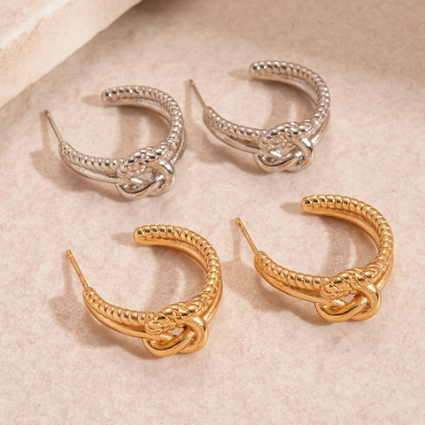 Stainless Steel Earrings With Knot Design C Shape Geometric Double Layer Stainless Steel Earring Post Women Jewelry