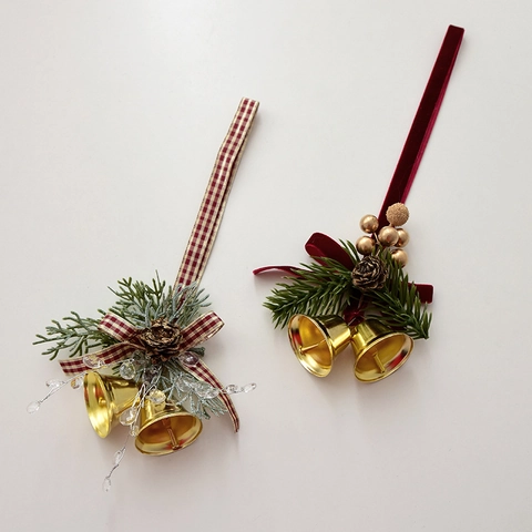 Colgante de Navidad de Piña y Campana Oro de Hierro Doble Campana Con Lazo Para Árbol de Navidad Decoración de Pared Festiva