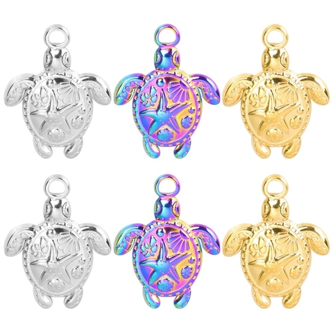 Sea Turtle Pendant Necklace Stainless Steel Ocean Shell Starfish Relief Jewelry For Women Summer Beach Accessory