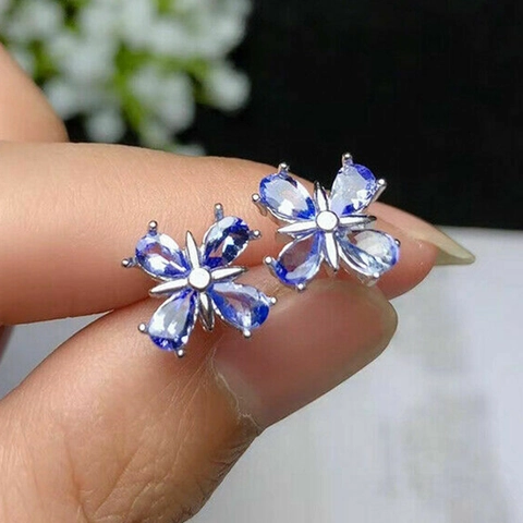 Floral Stud Earrings Copper Blue Zircon Petal Inlay Elegant Aesthetic Daily Jewelry For Women